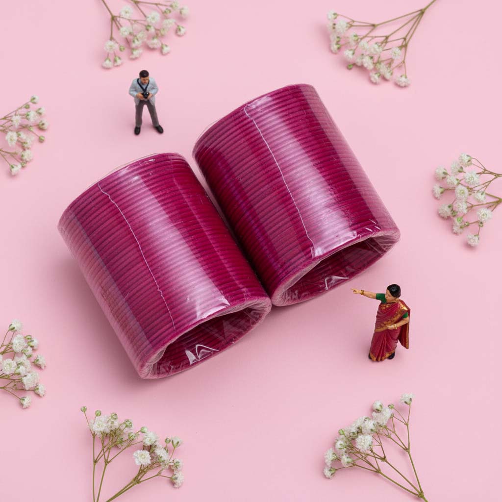 Magenta Color 4 Set Of Velvet Bangles Combo Size(2 Set Of 2.6, 2 Set Of 2.8)