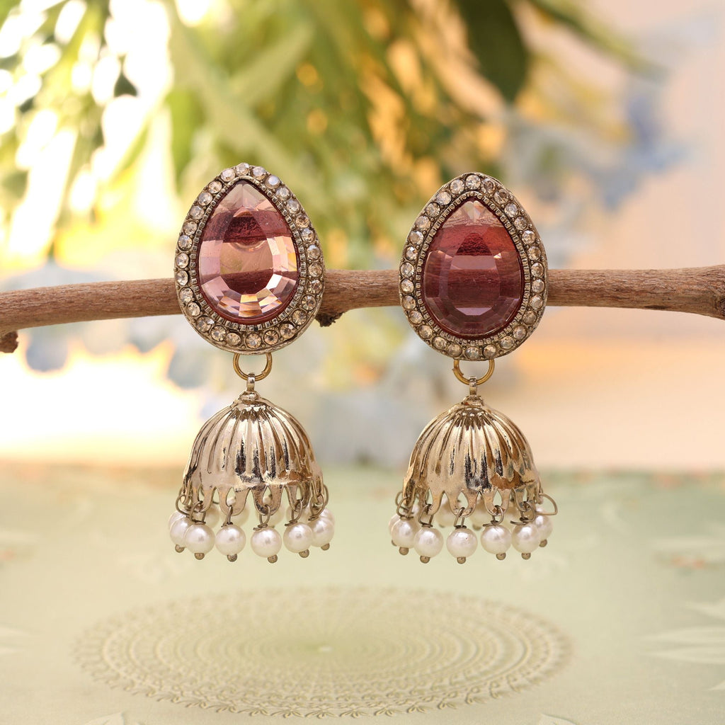 Magenta Color Fashion Earrings With Royal American Diamond Earrings Finish