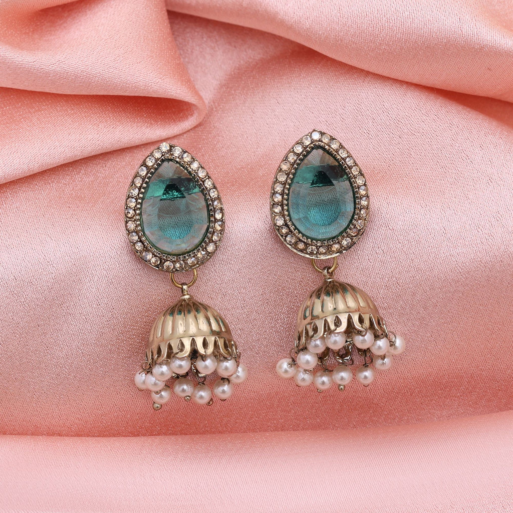 Rama Green Color Fashion Earrings With Subtle American Diamond Earrings Sparkle