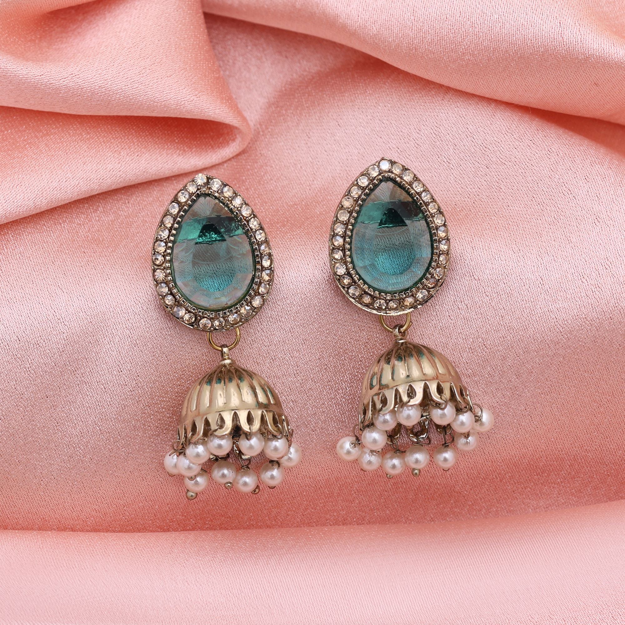 Rama Green Color Fashion Earrings With Subtle American Diamond Earrings Sparkle