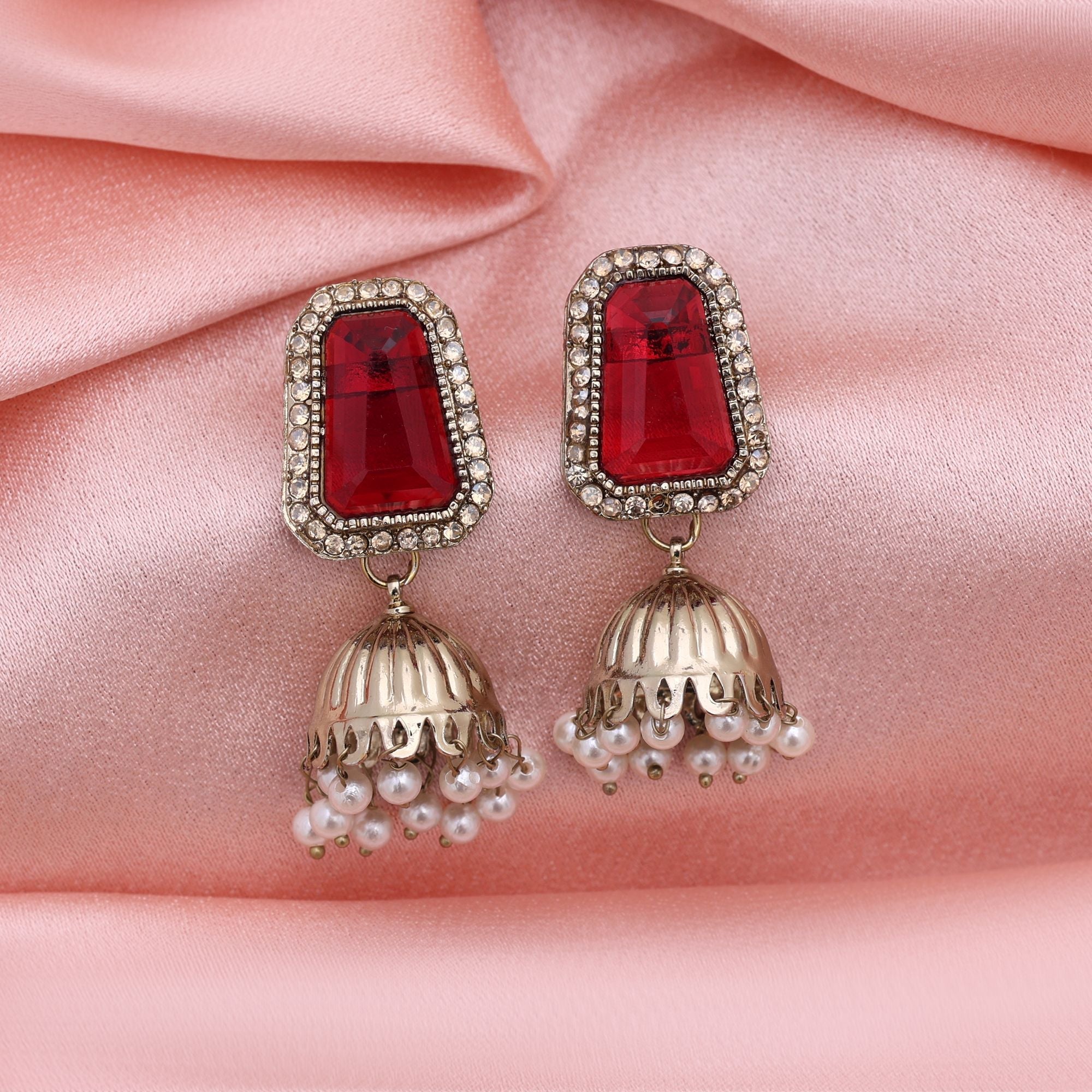 Maroon Color Fashion Earrings With Rich American Diamond Earrings Styling
