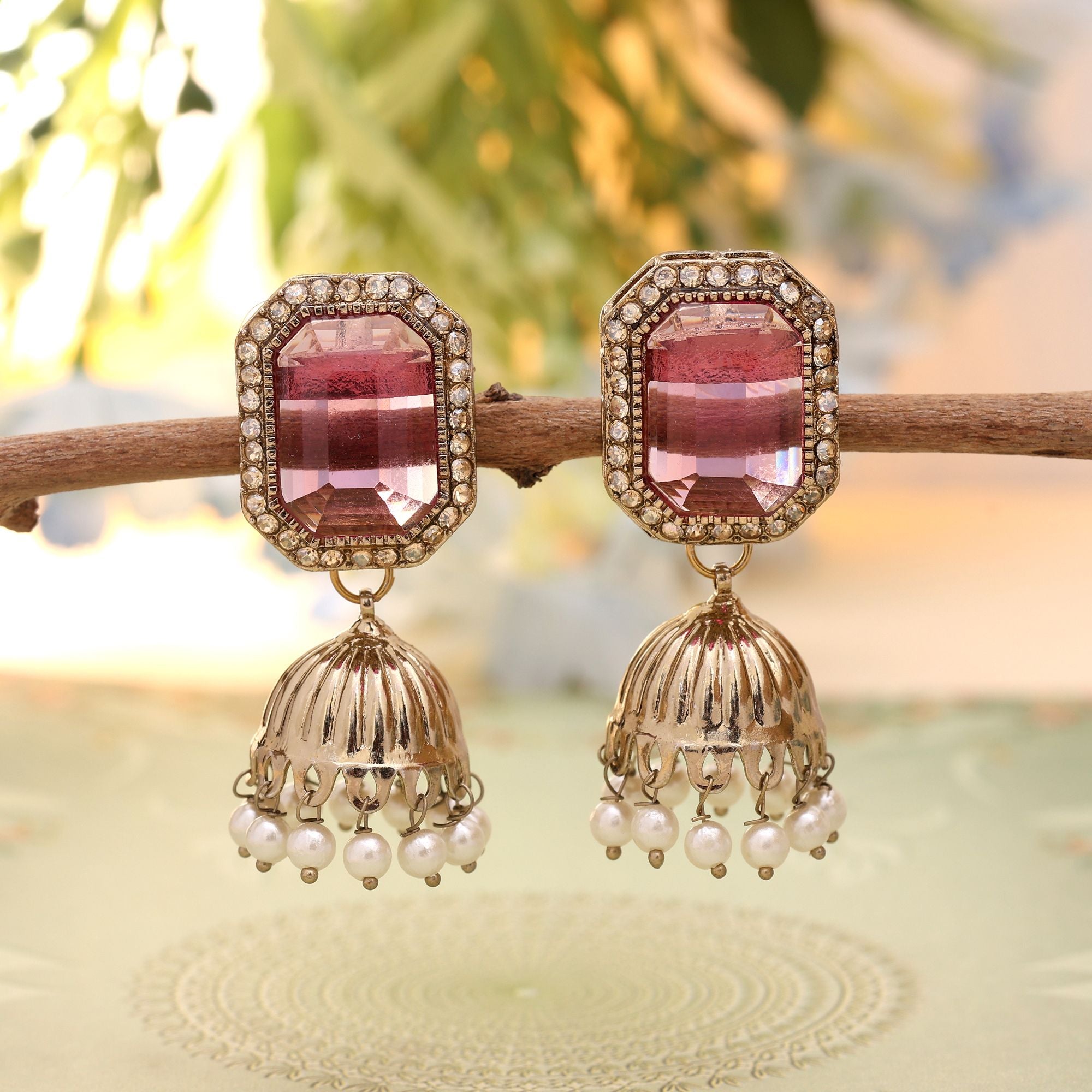 Magenta Color Fashion Earrings Featuring Contemporary American Diamond Earrings Look