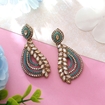 Firozi Color Fashion Earrings With Statement American Diamond Earrings Finish