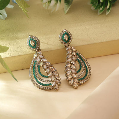 Green Color Fashion Earrings With Traditional American Diamond Earrings Sparkle