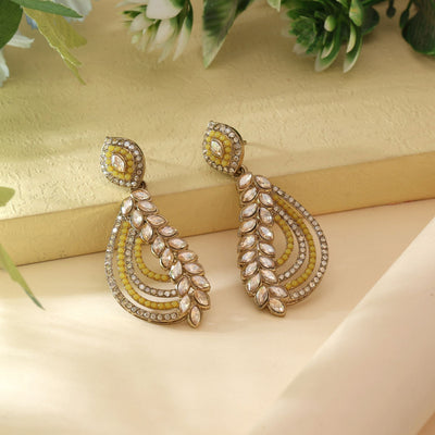 Yellow Color Fashion Earrings With Stylish American Diamond Earrings Detail