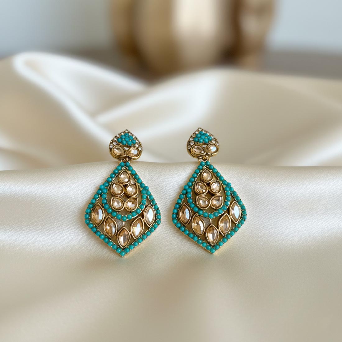 Firozi Color Fashion Earrings Featuring Bold American Diamond Earrings Appeal