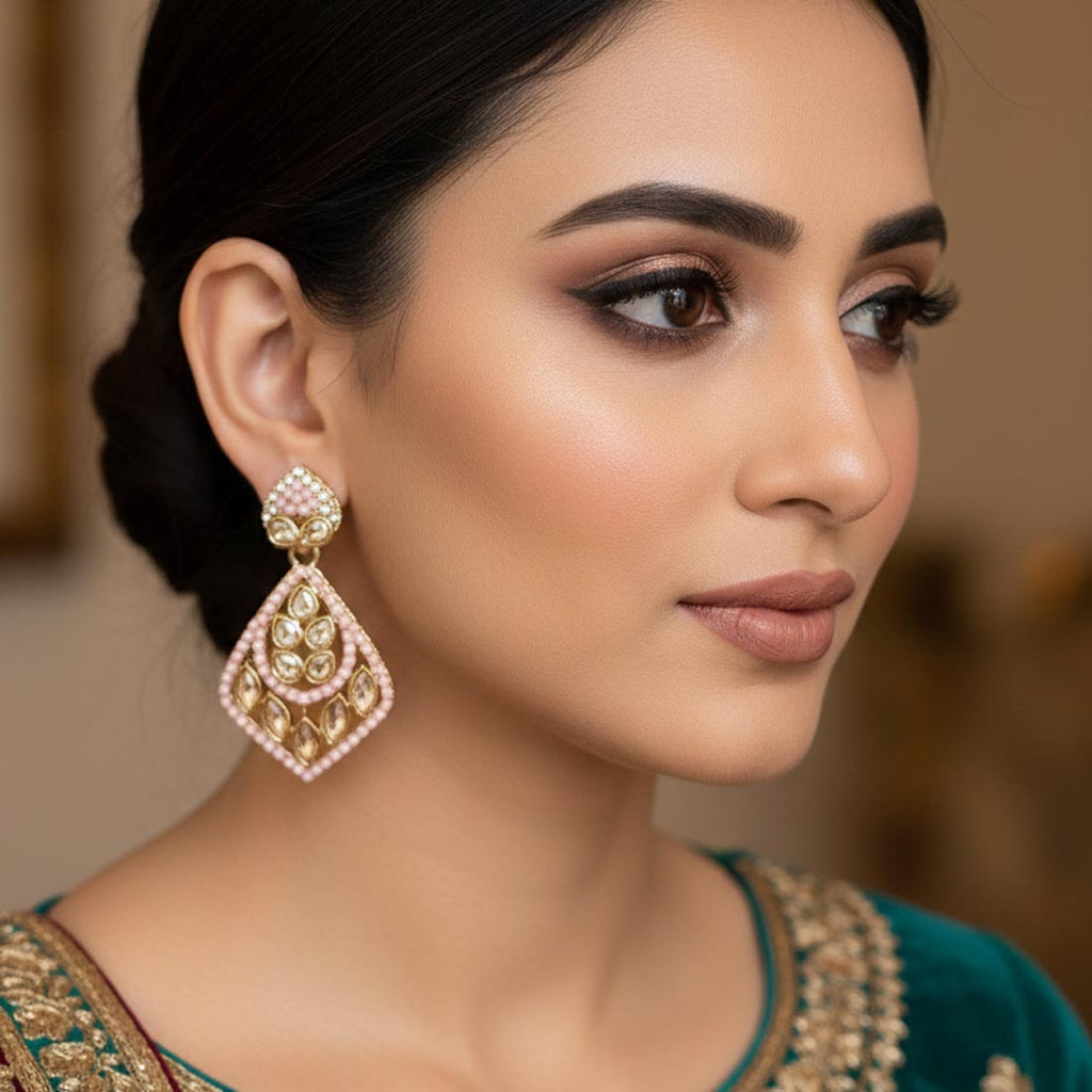Pink Color Fashion Earrings With Subtle American Diamond Earrings Glow