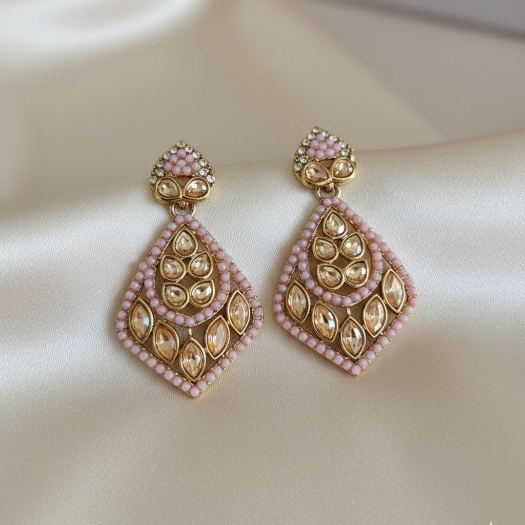 Pink Color Fashion Earrings With Subtle American Diamond Earrings Glow