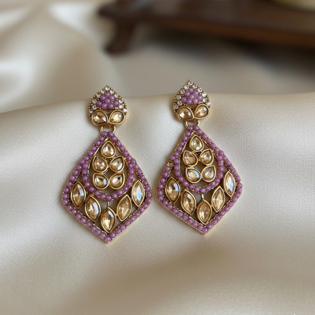 Purple Color Fashion Earrings With Modern American Diamond Earrings Finish