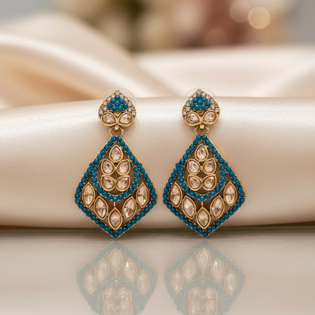 Turquoise Blue Color Fashion Earrings With Vibrant American Diamond Earrings Shine