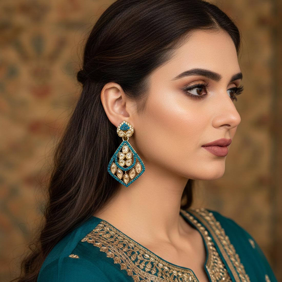 Turquoise Blue Color Fashion Earrings With Vibrant American Diamond Earrings Shine