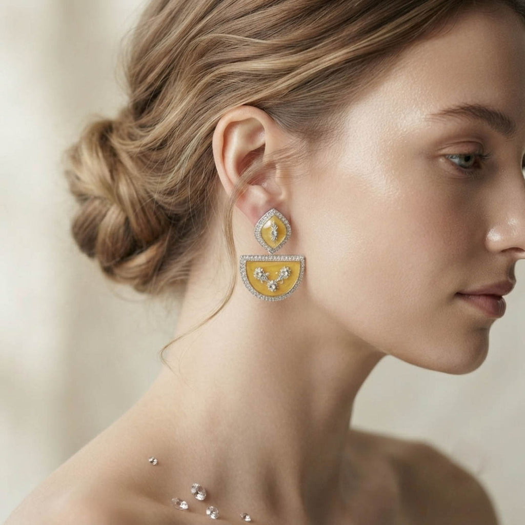 Yellow Color Fashion Earrings with Trendy Style
