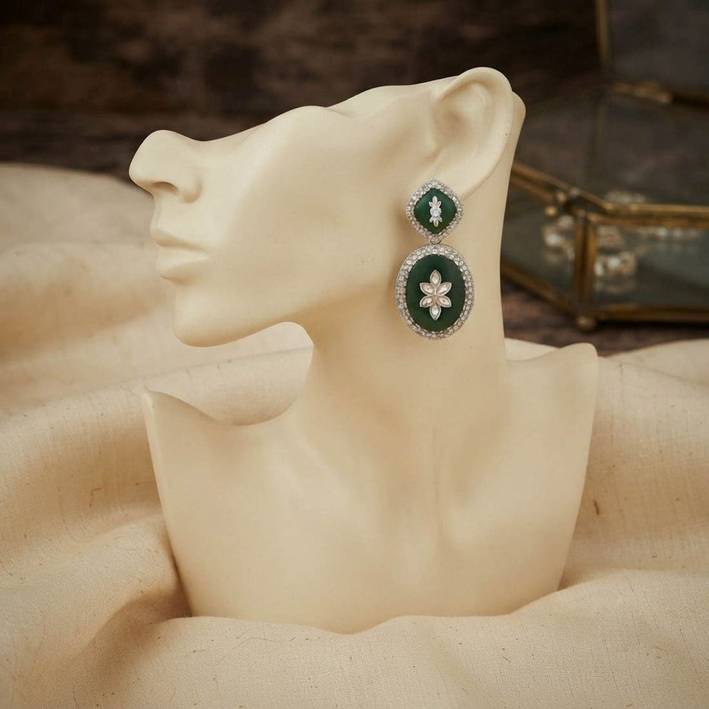Green Color Fashion Earrings with Contemporary Design