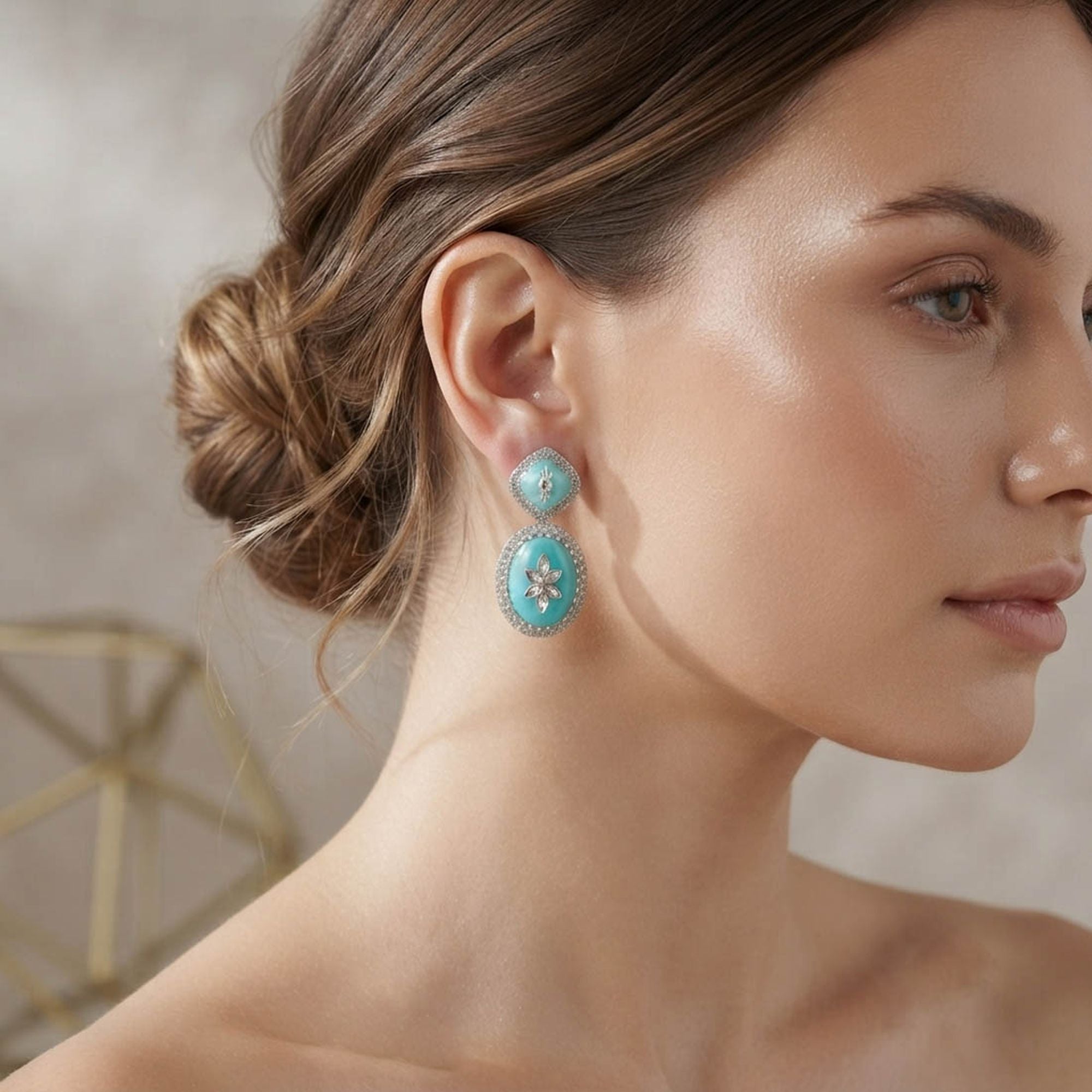 Mint Green Color Fashion Earrings with Modern Style