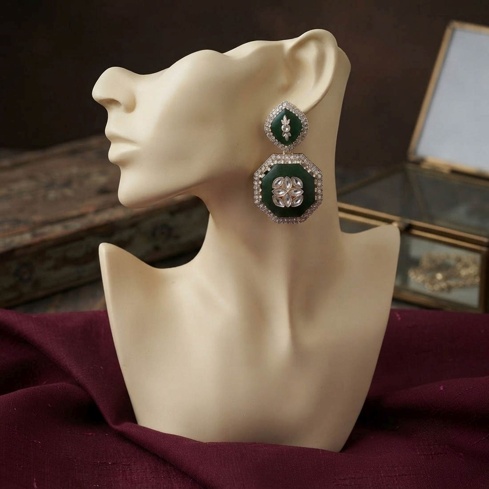 Green Color Fashion Earrings with Designer Look