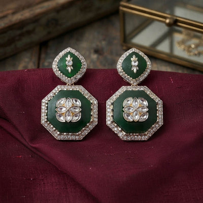 Green Color Fashion Earrings with Designer Look