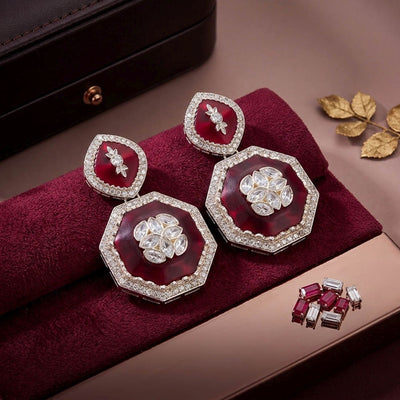 Red Color Fashion Earrings with Modern Style