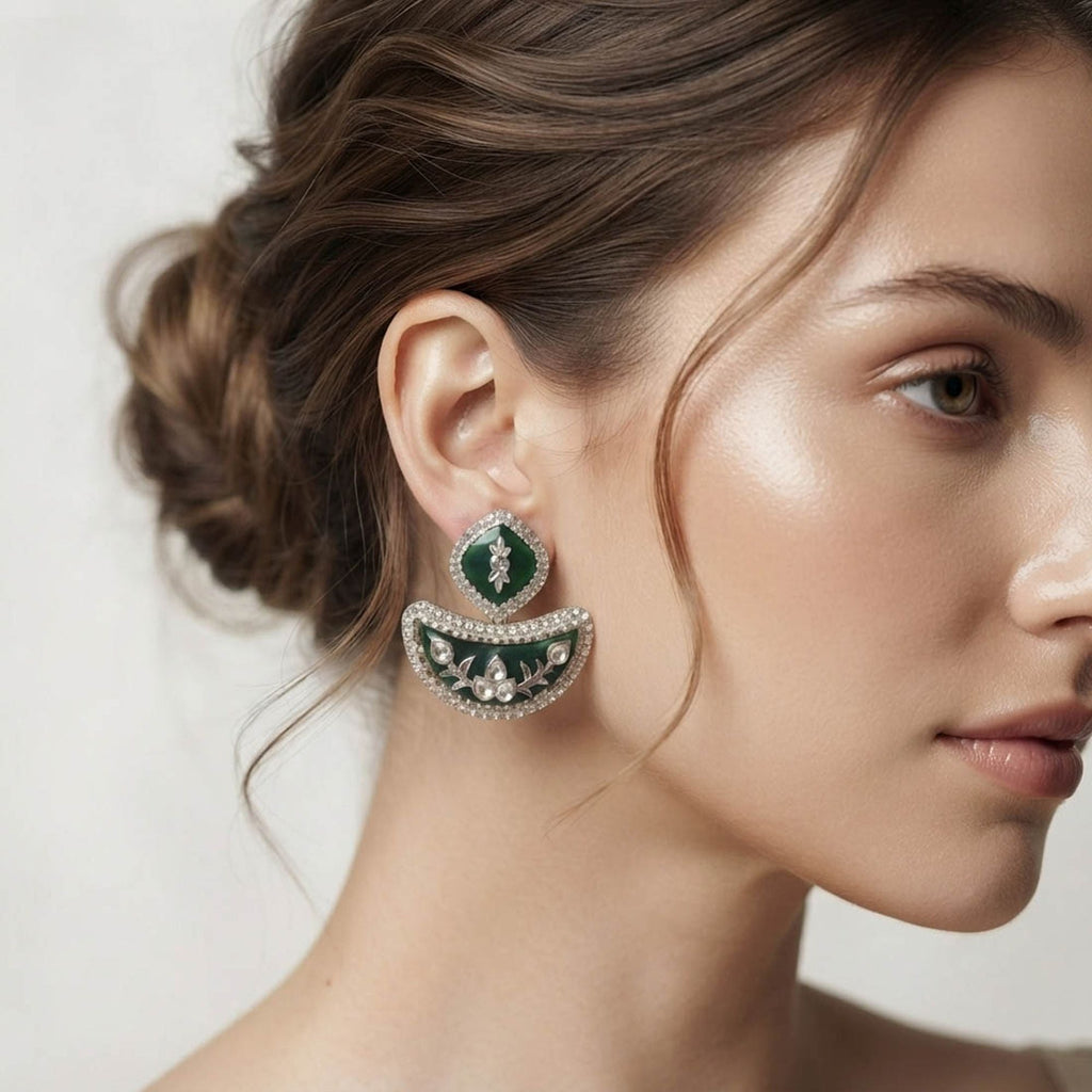 Green Color Fashion Earrings with Casual Style
