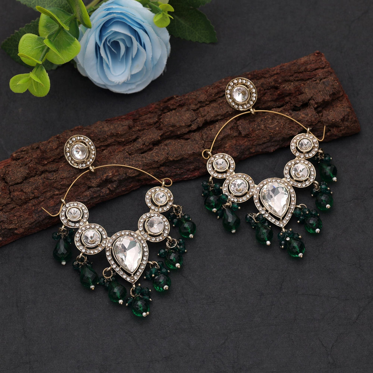 Green Color Dangle Earrings Featuring Artistic Handmade Ethnic Jewelry Collection