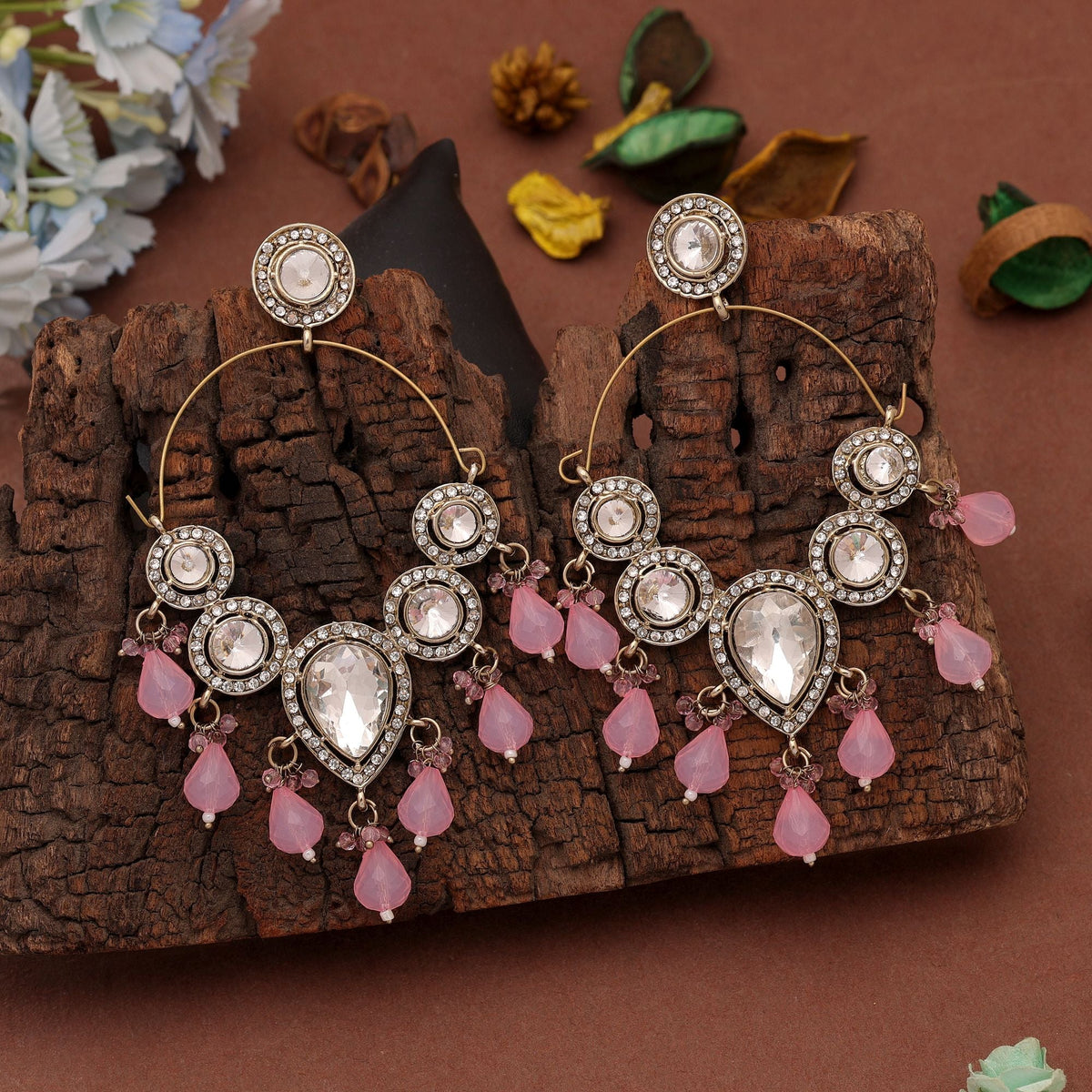 Light Pink Color Dangle Earrings Crafted with Elegant Ethnic Designer Finish