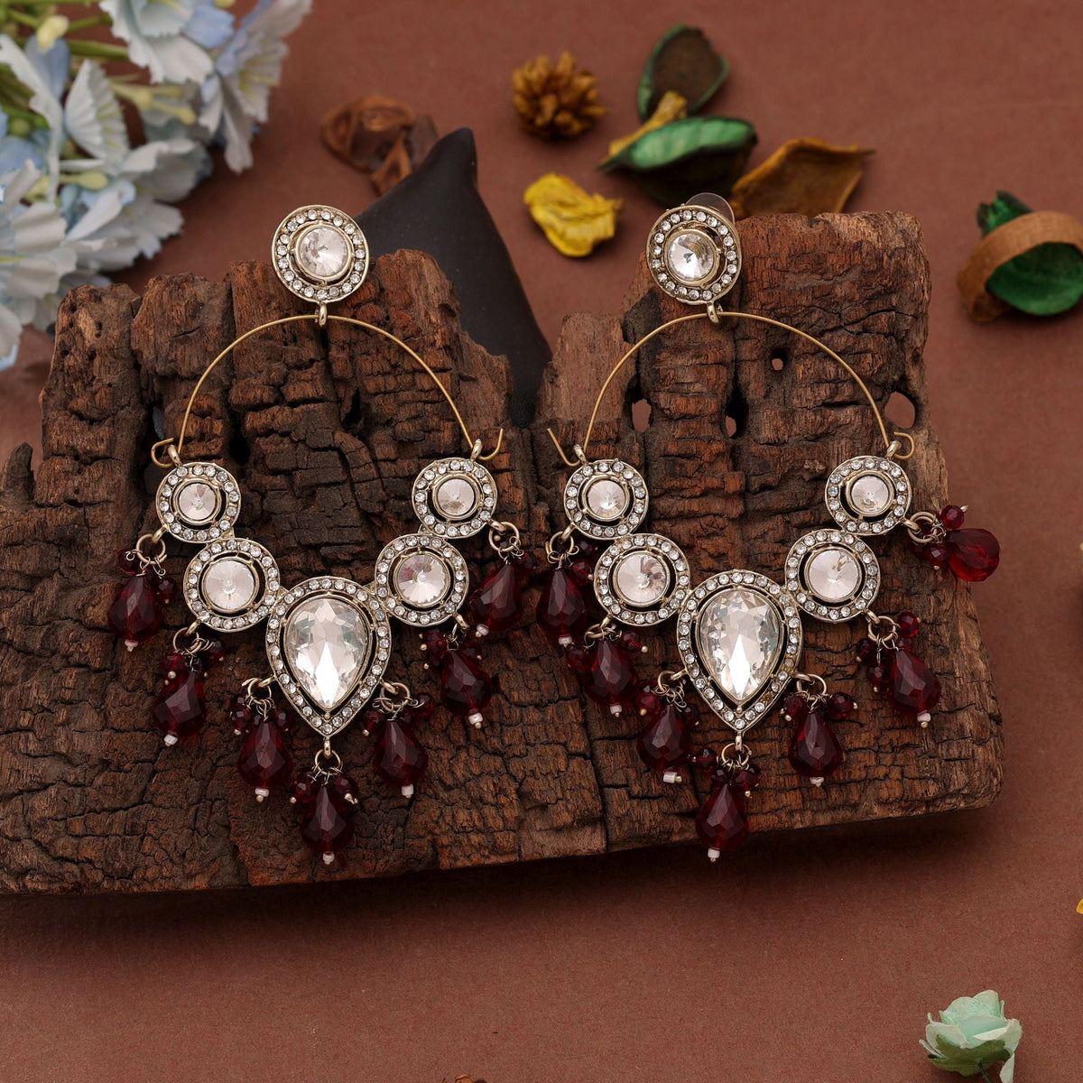 Red Color Dangle Earrings Crafted with Elegant Festive Jewelry Appeal