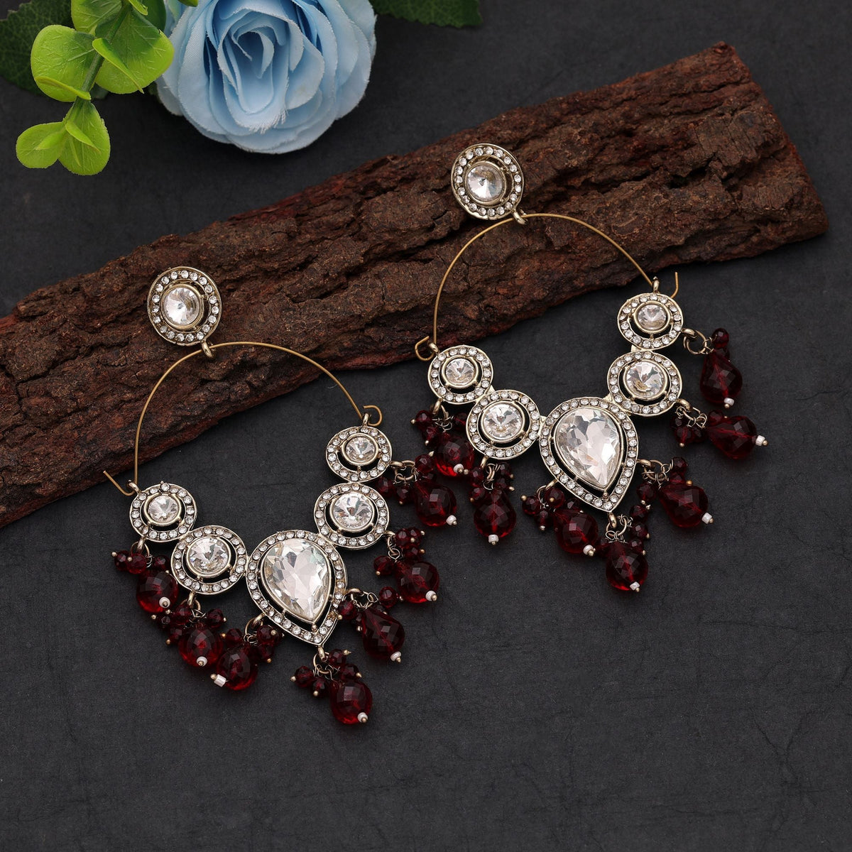 Red Color Dangle Earrings Crafted with Elegant Festive Jewelry Appeal