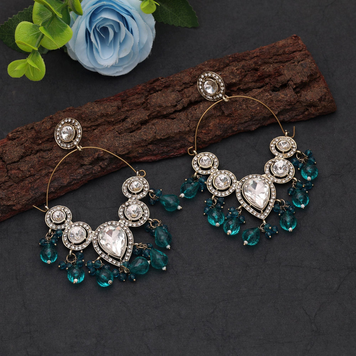 Rama Green Color Dangle Earrings with Premium Traditional Designer Craftsmanship