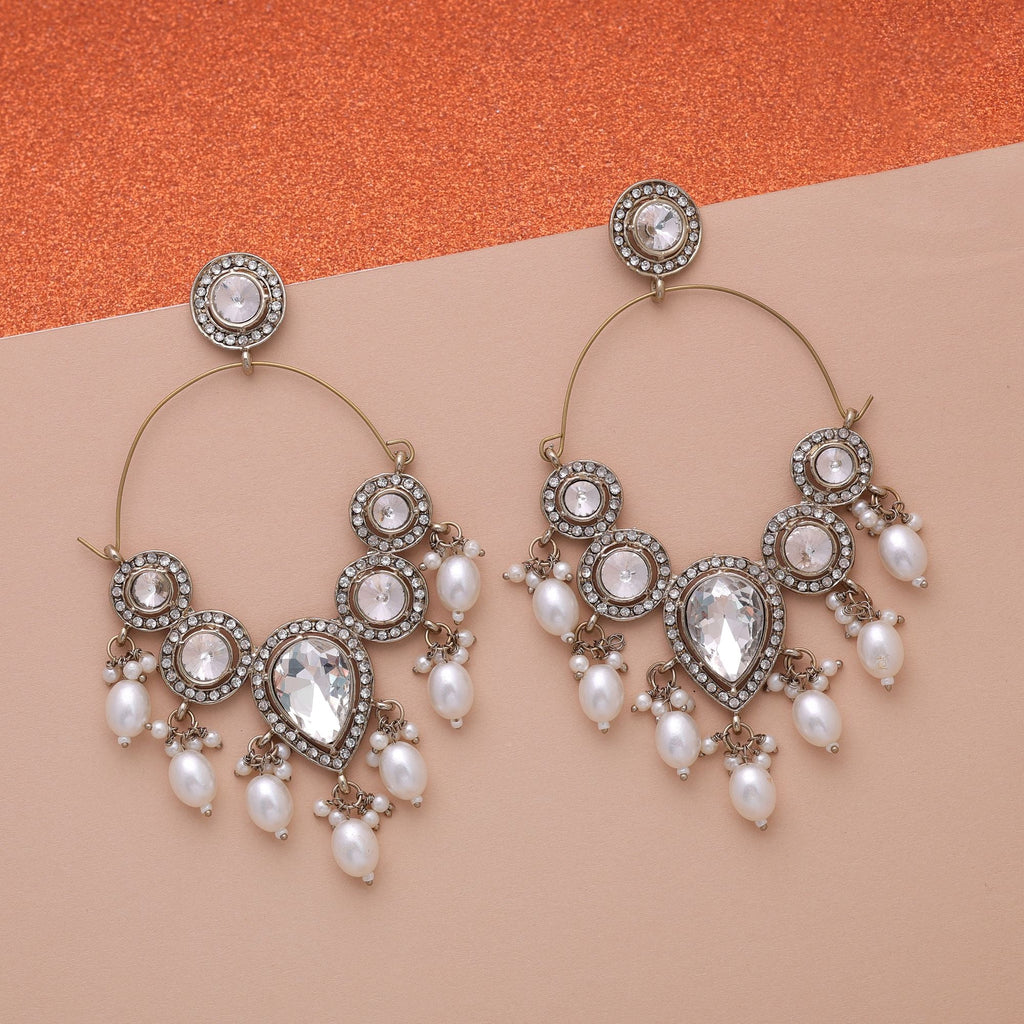 White Color Dangle Earrings with Artistic Handmade Design