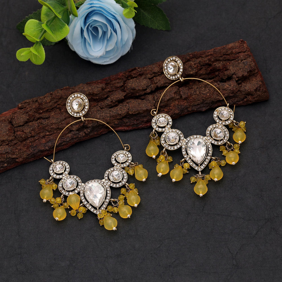 Yellow Color Dangle Earrings with Elegant Handmade Traditional Ethnic Jewelry Design
