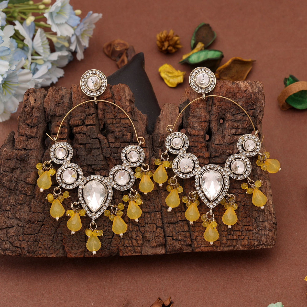 Yellow Color Dangle Earrings with Elegant Handmade Traditional Ethnic Jewelry Design