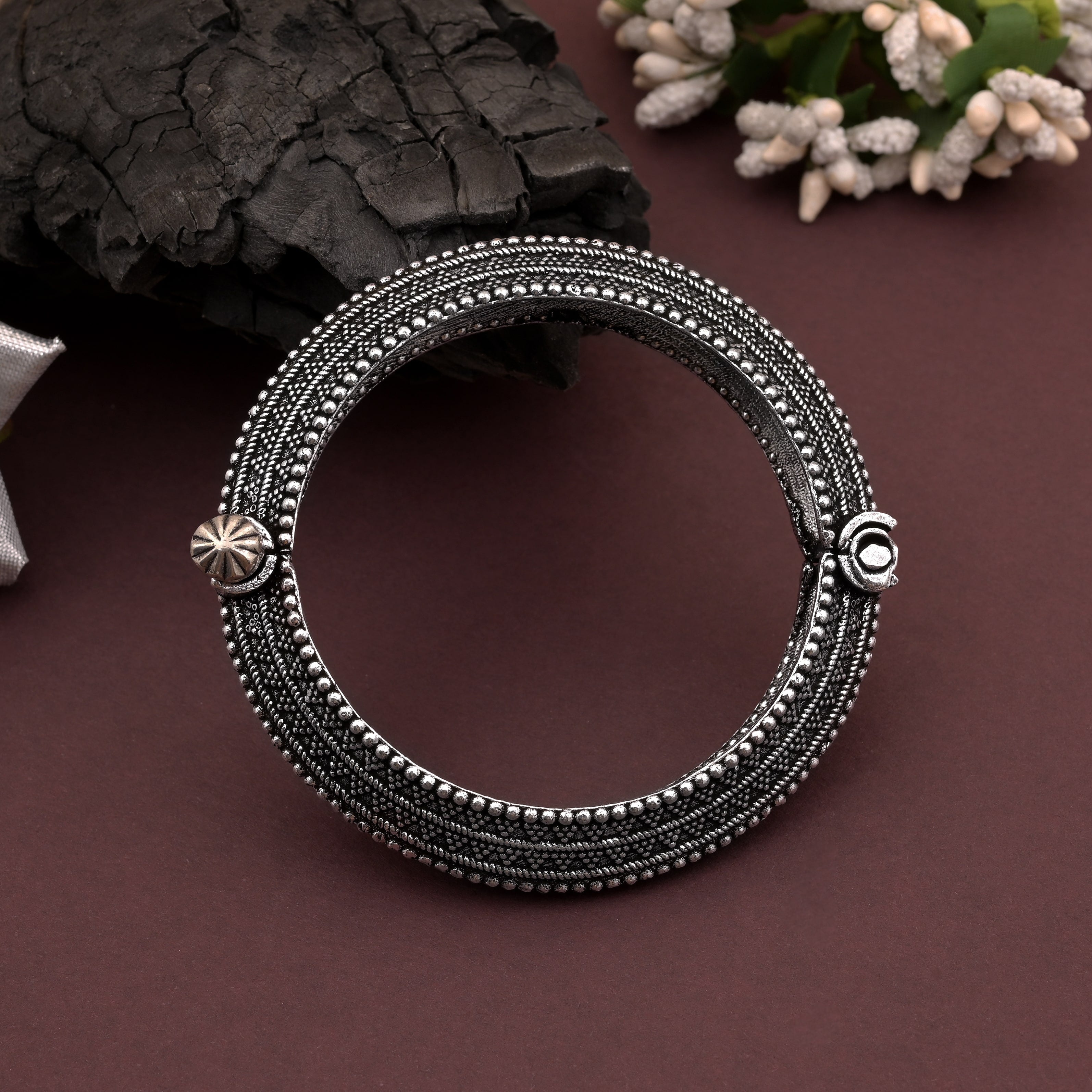 Party Wear Silver Color Oxidised Openable Beautiful Bracelet