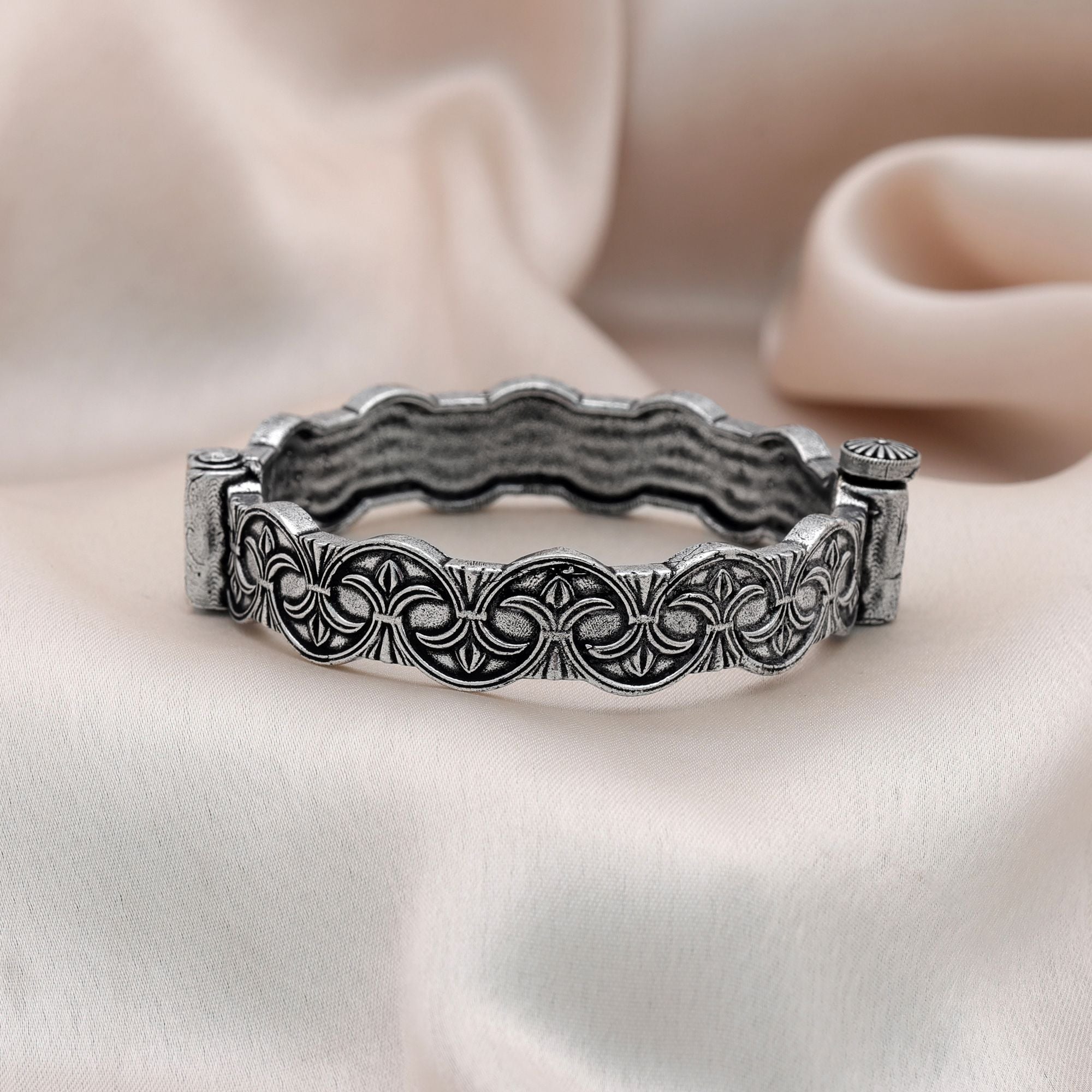 Silver Color Oxidised Openable Bracelet Antique Tribal Finish