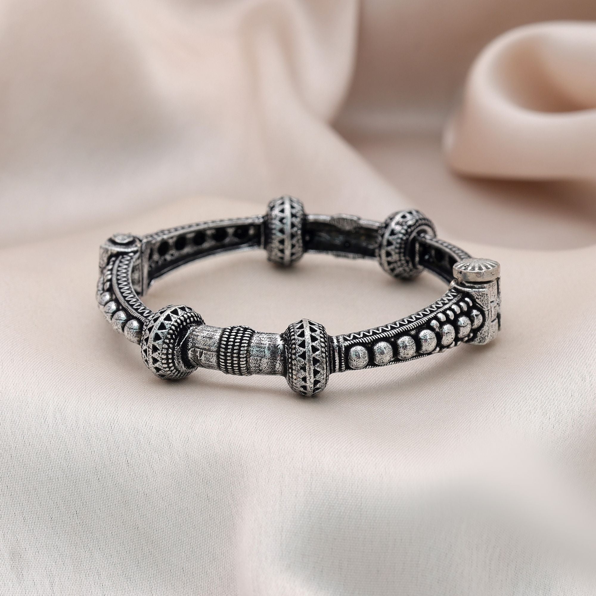 Silver Color Oxidised Openable Bracelet Traditional Party Wear