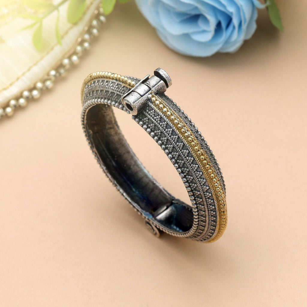 Gold & Silver Color Two Tone Oxidised Openable Bracelet
