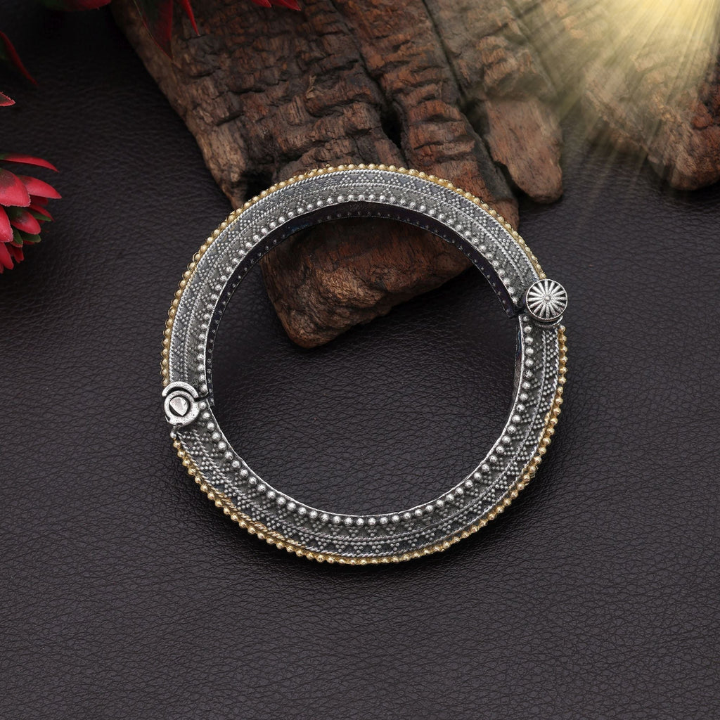 Gold & Silver Color Two Tone Oxidised Openable Bracelet