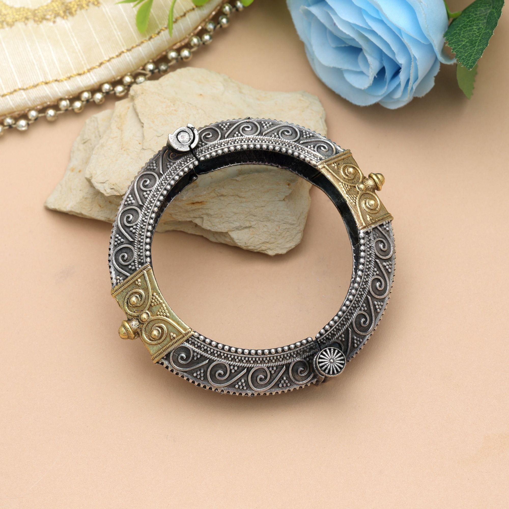 Gold & Silver Color Oxidised Openable Bracelet Festive Wear