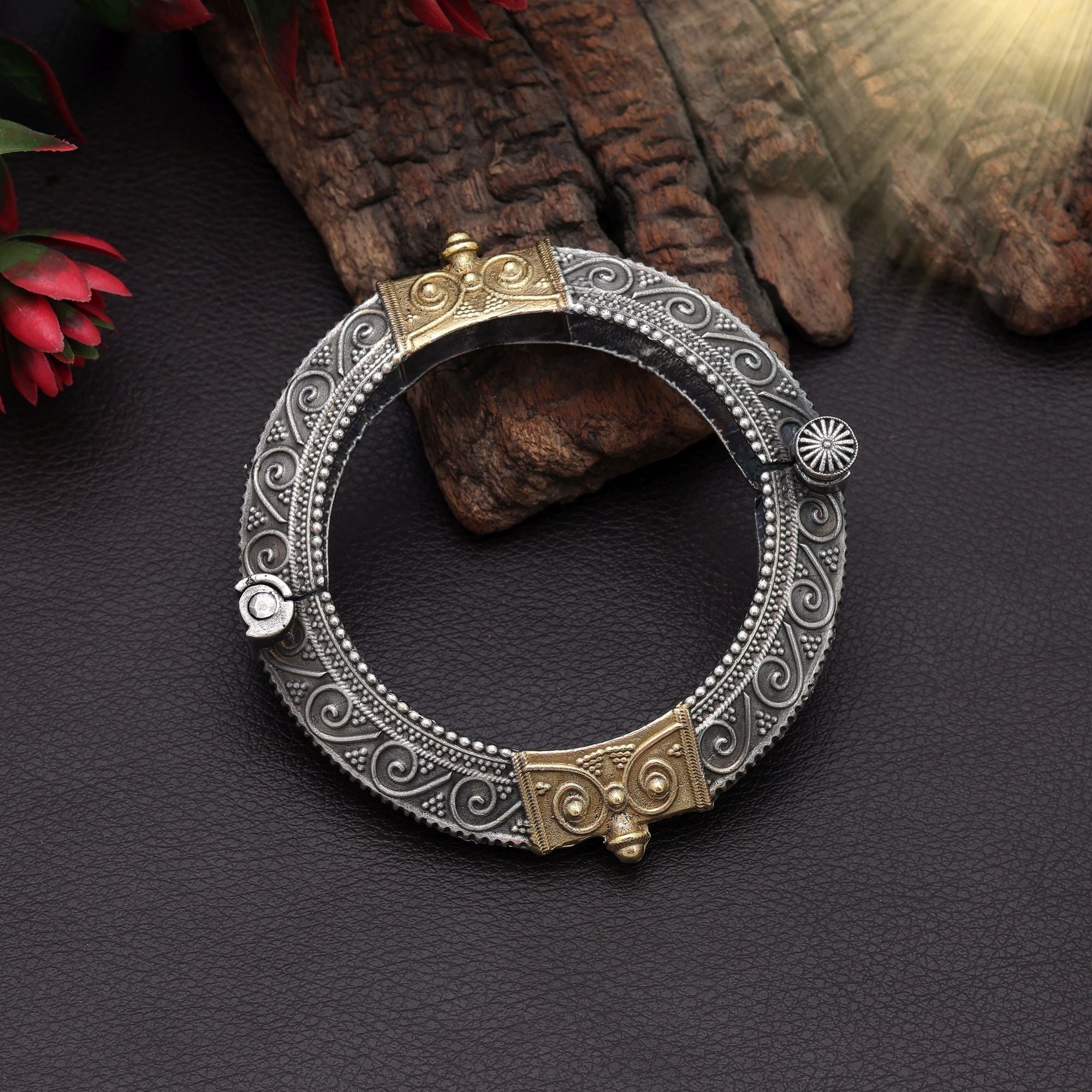 Gold & Silver Color Oxidised Openable Bracelet Festive Wear