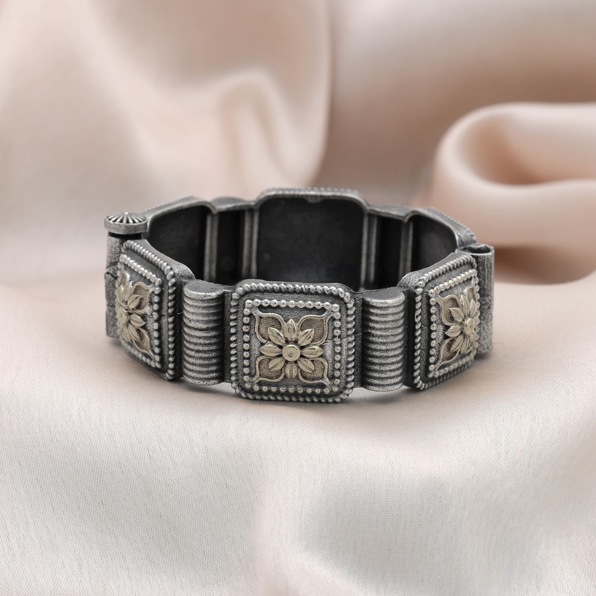 Gold & Silver Color Oxidised Openable Bracelet Fashion Collection