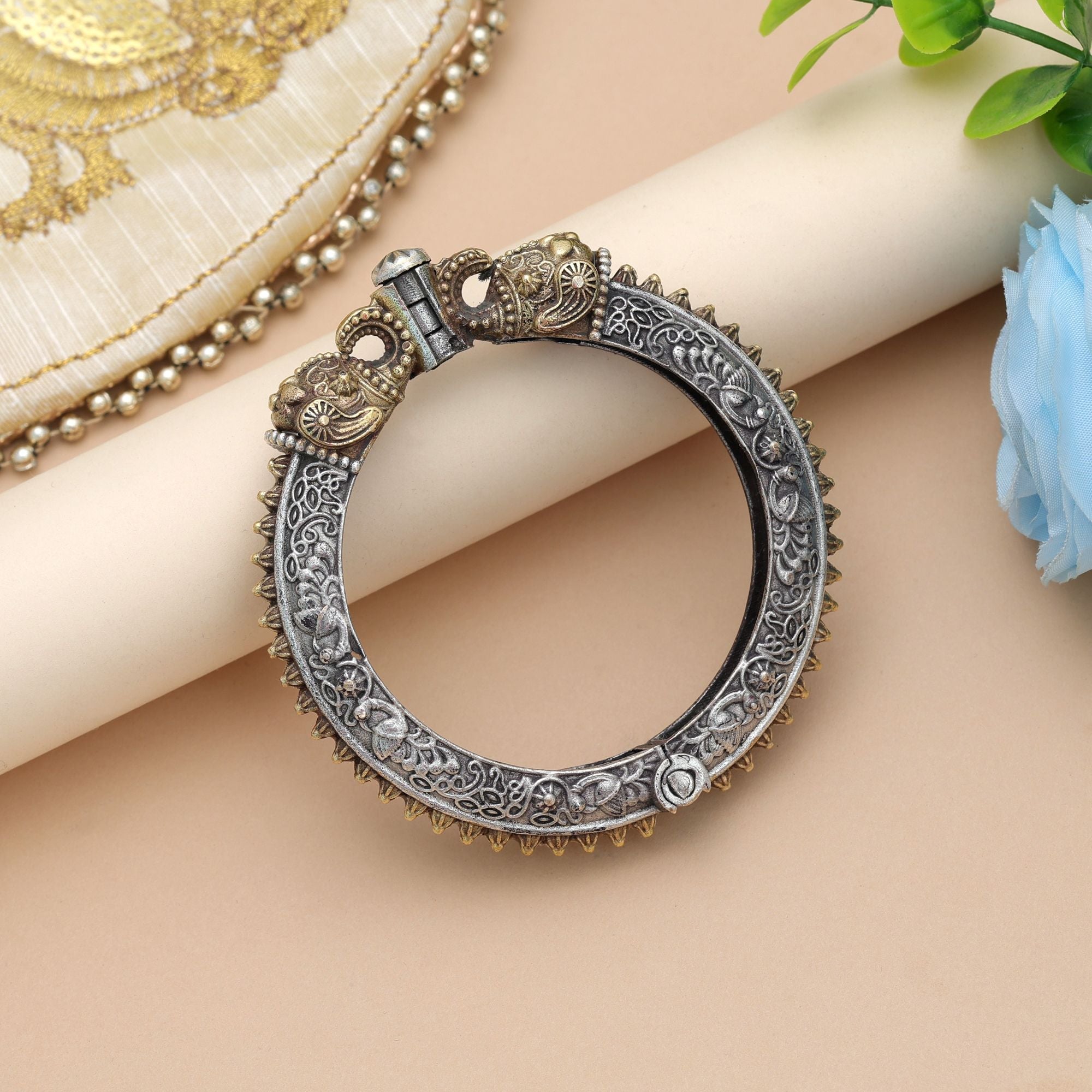 Gold & Silver Color Oxidised Openable Bracelet Party Styling