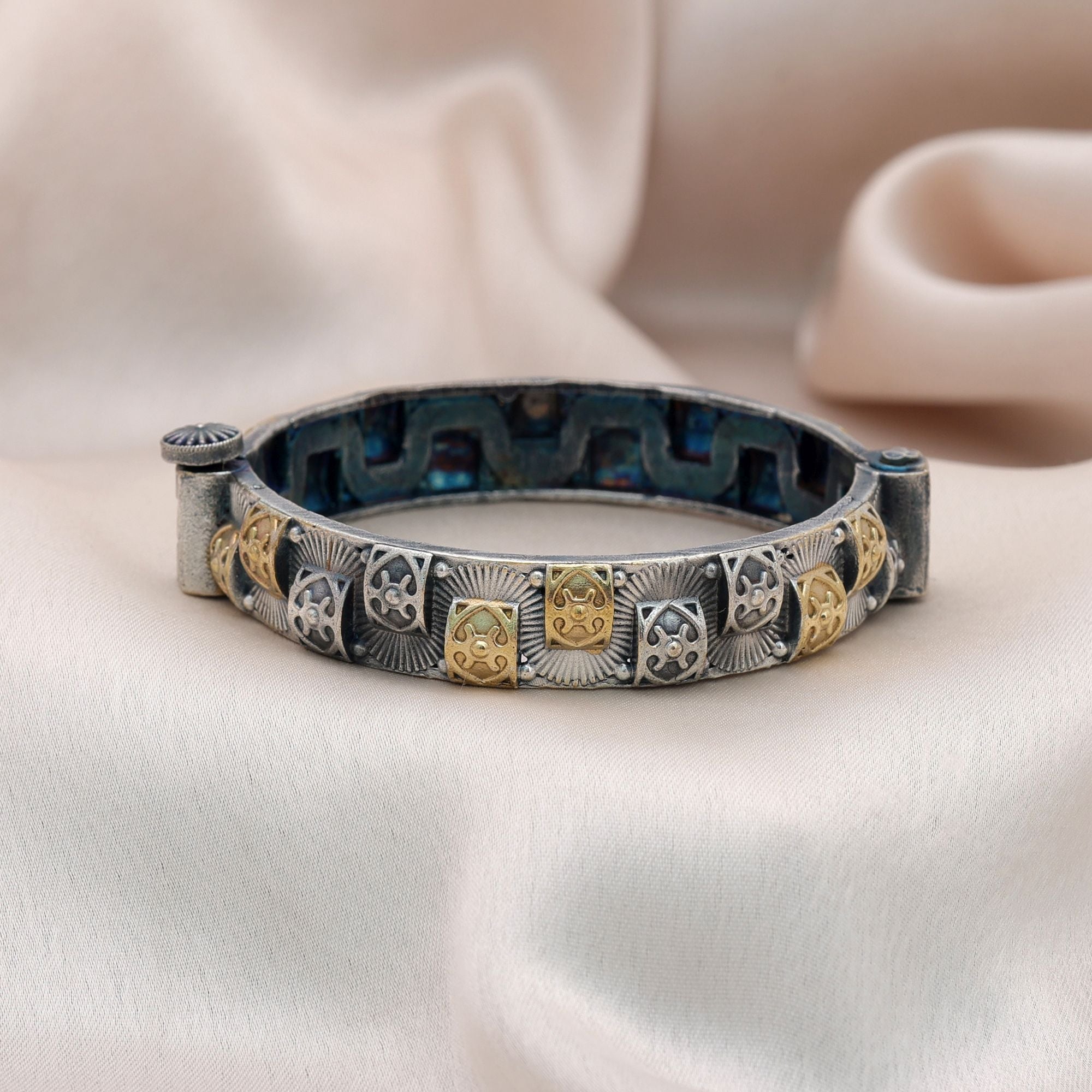 Gold & Silver Color Oxidised Openable Bracelet Antique Design