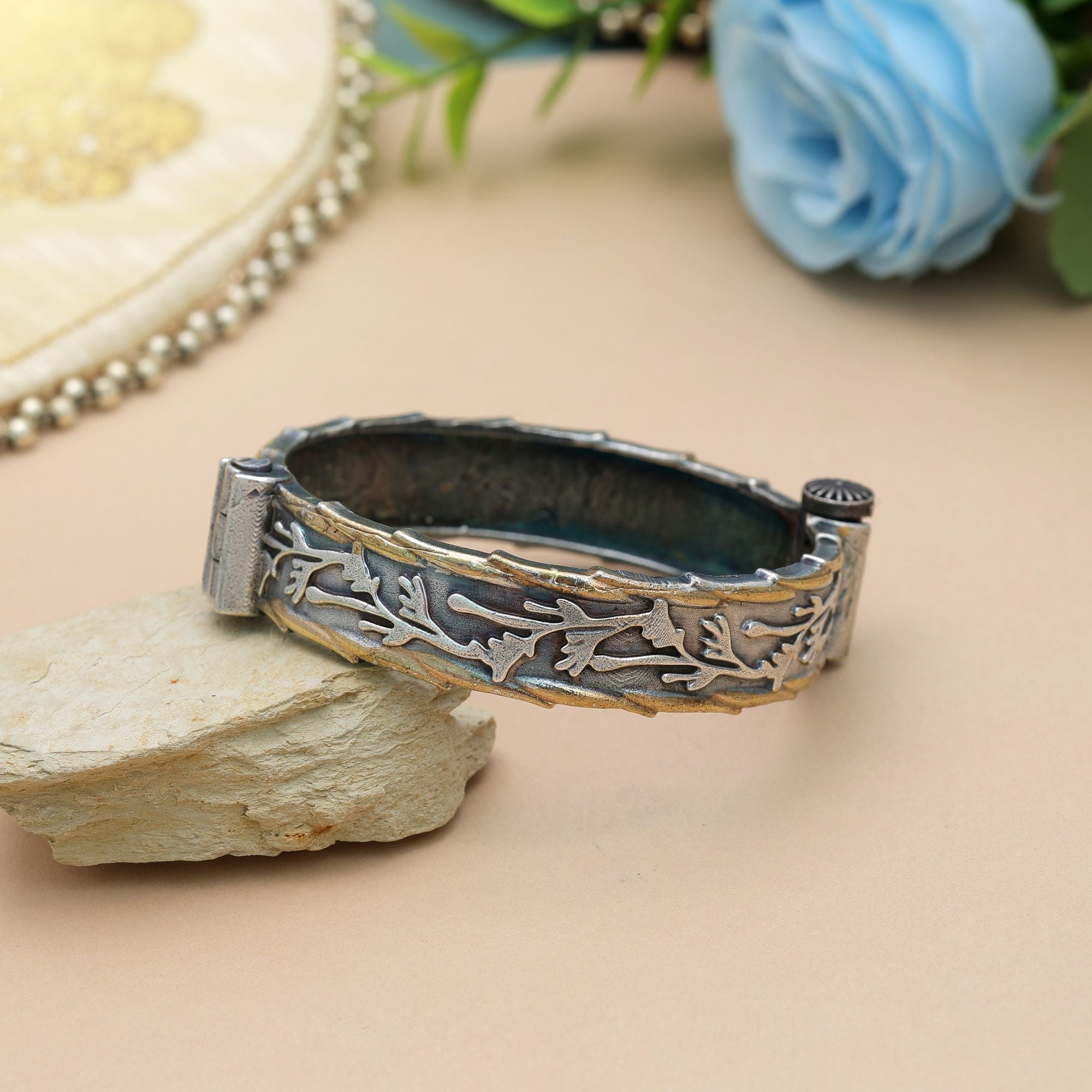 Gold & Silver Color Oxidised Openable Bracelet Traditional Wear