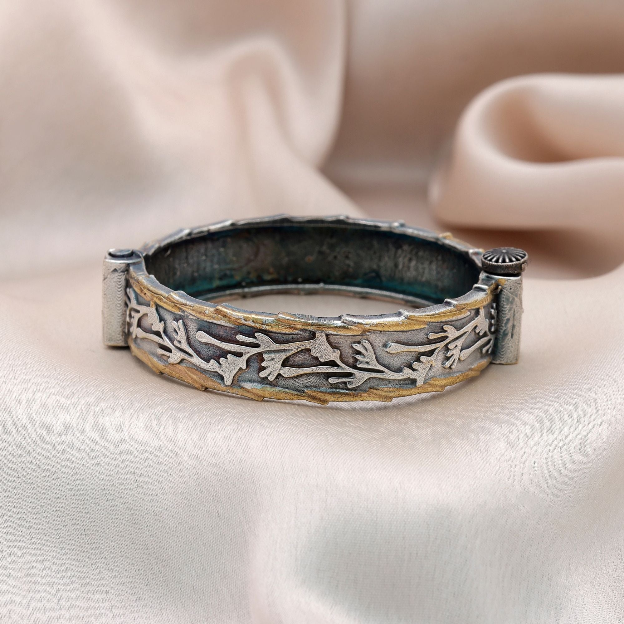 Gold & Silver Color Oxidised Openable Bracelet Traditional Wear