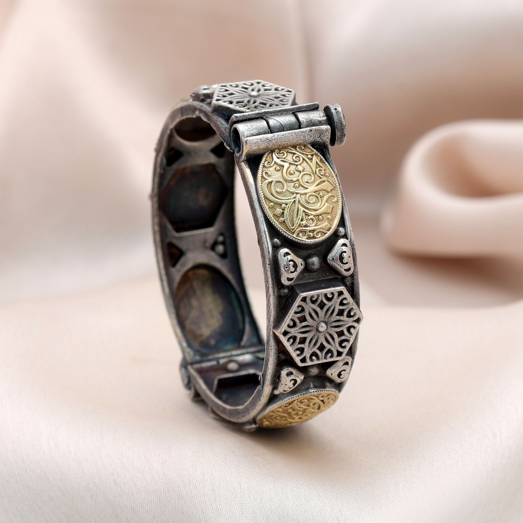 Gold & Silver Color Oxidised Openable Bracelet Elegant Finish