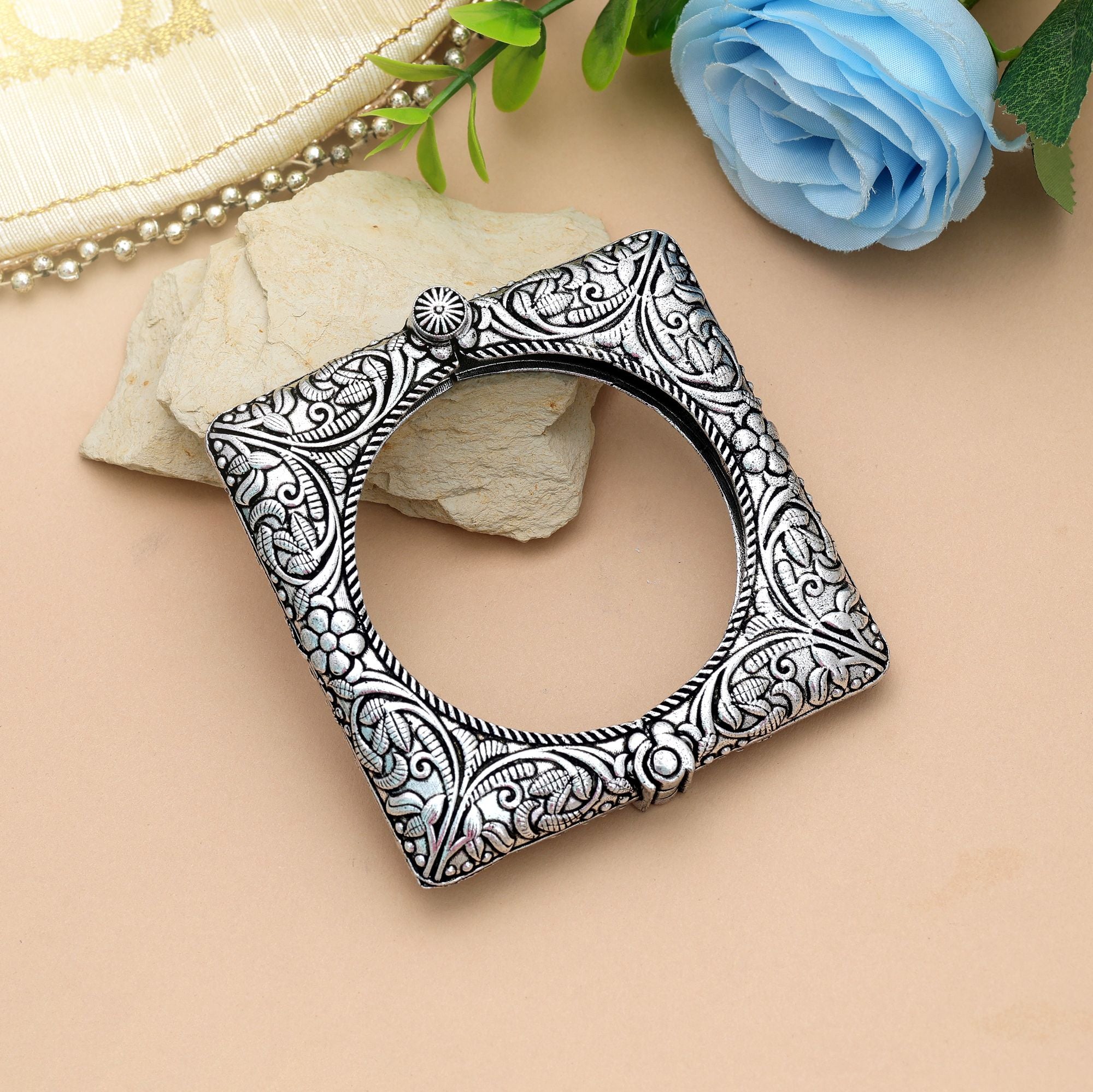 Silver Color Oxidised Openable Bracelet Tribal Traditional Finish