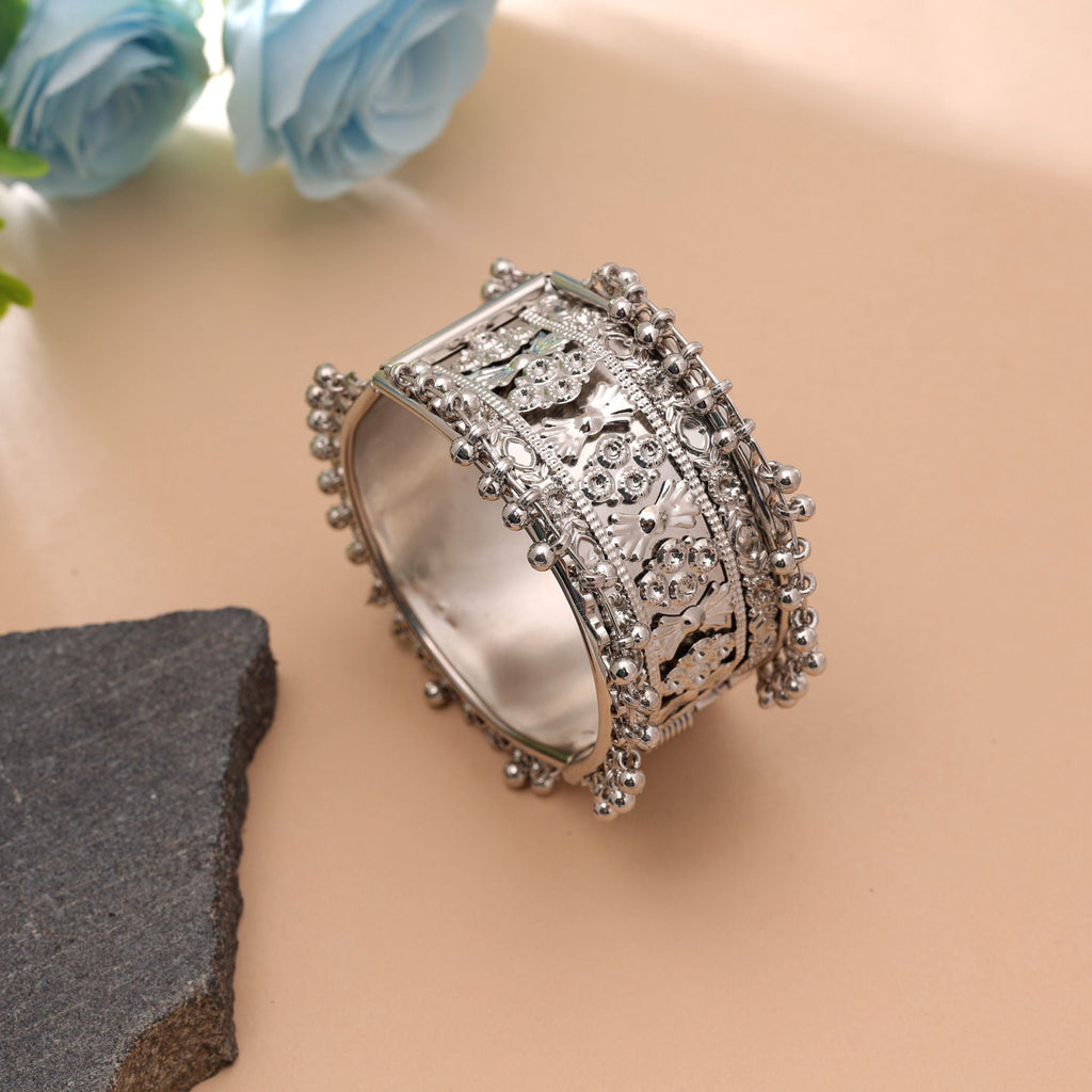 Silver Color Oxidised Openable Kada Bangle Design