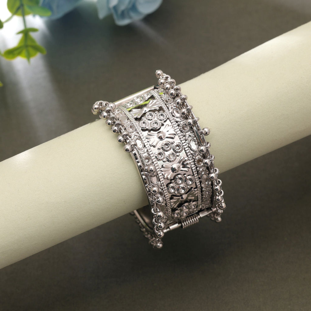 Silver Color Oxidised Openable Kada Bangle Design
