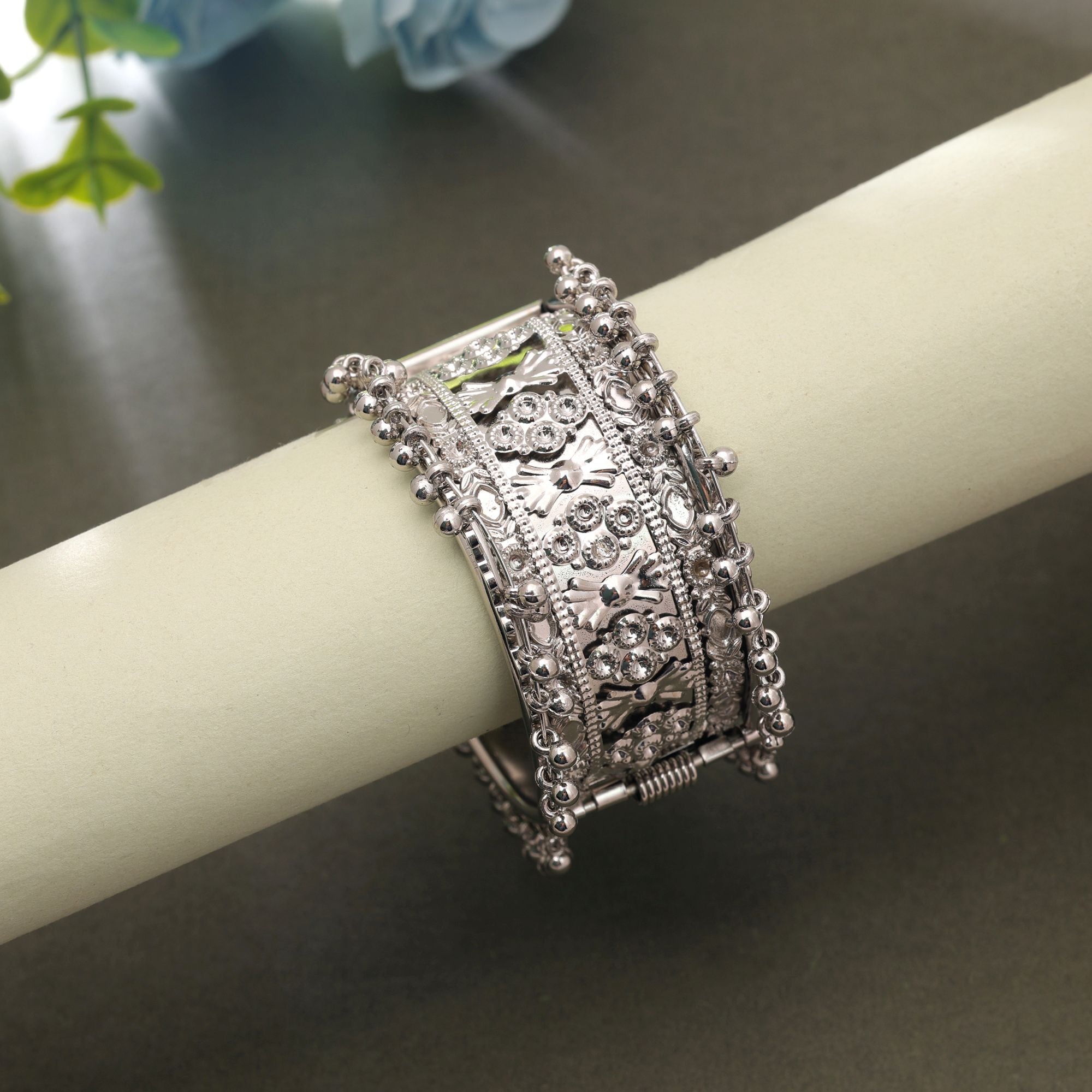Silver Color Oxidised Openable Kada Bangle Design