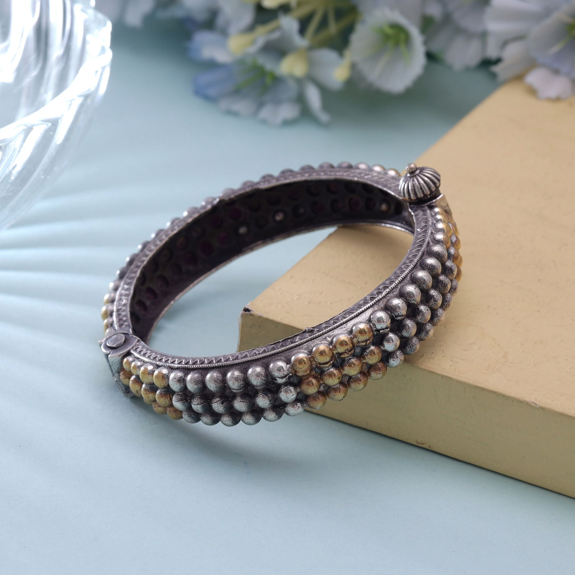 Silver Color Oxidised Openable Kada Bangle Traditional Designer Style