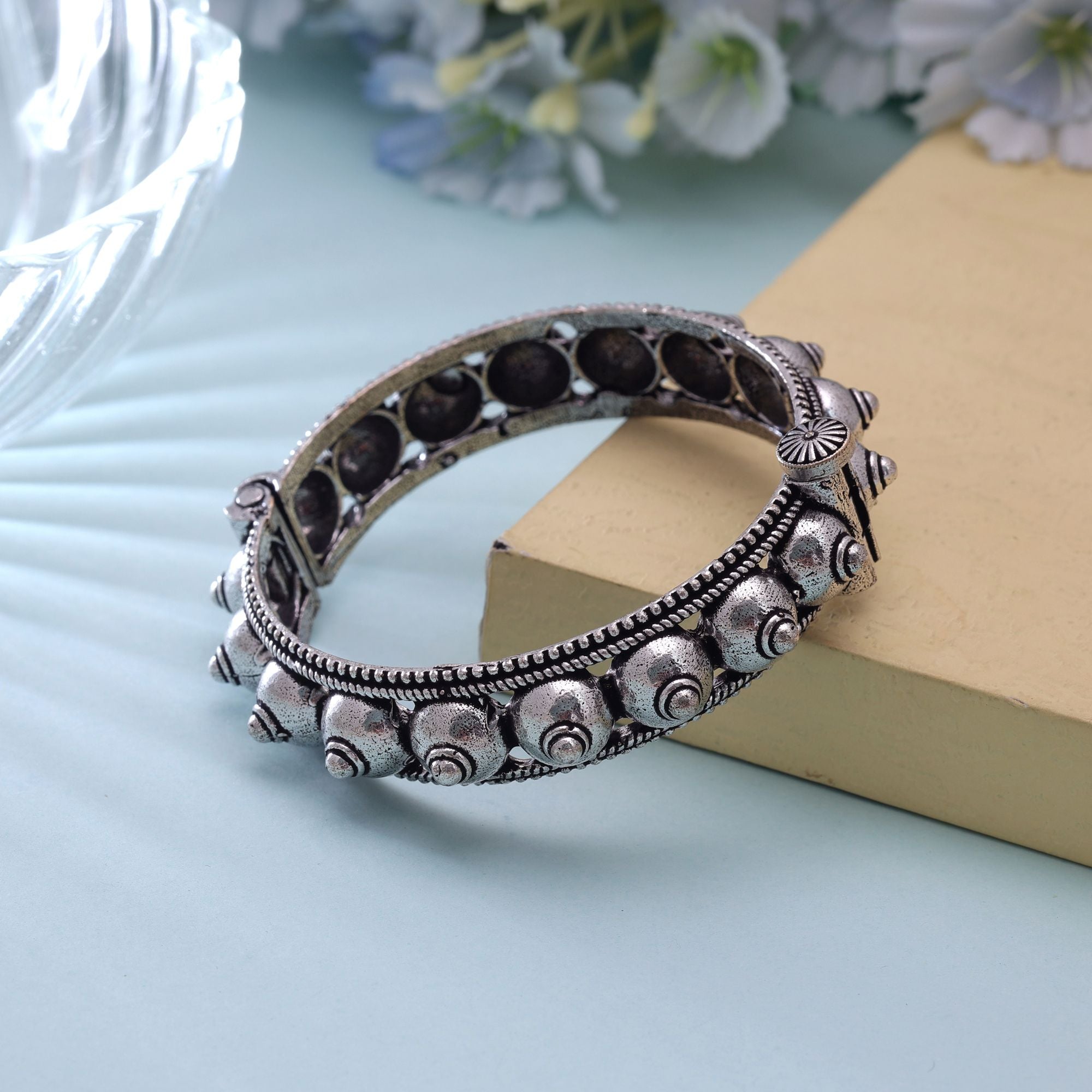 Silver Color Oxidised Openable Kada Bangle Ethnic Fashion Style