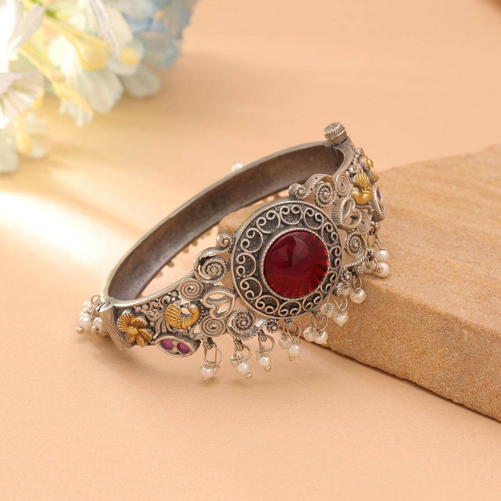 Maroon Color Two Tone Oxidised Openable Bracelet With Beautiful Festive Appeal